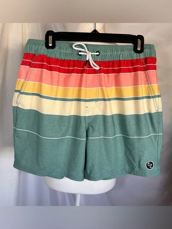 Ezekiel Men's Stripe Board Shorts Mint Green/Multicolor Stripes 34 Beach Pool - Picture 1 of 8